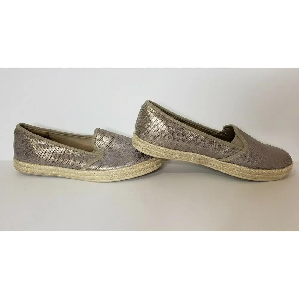 Clarks Azella Theoni Slip On‎ Loafter Shoes Gold Metallic Espardrille Size 8.5
